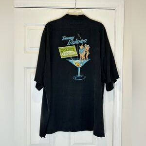 Tommy Bahama Black “One Olive” Textured Size XXL Silk Shirt Embroiderered